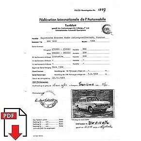 1964 BMW 1600 FIA homologation form PDF download